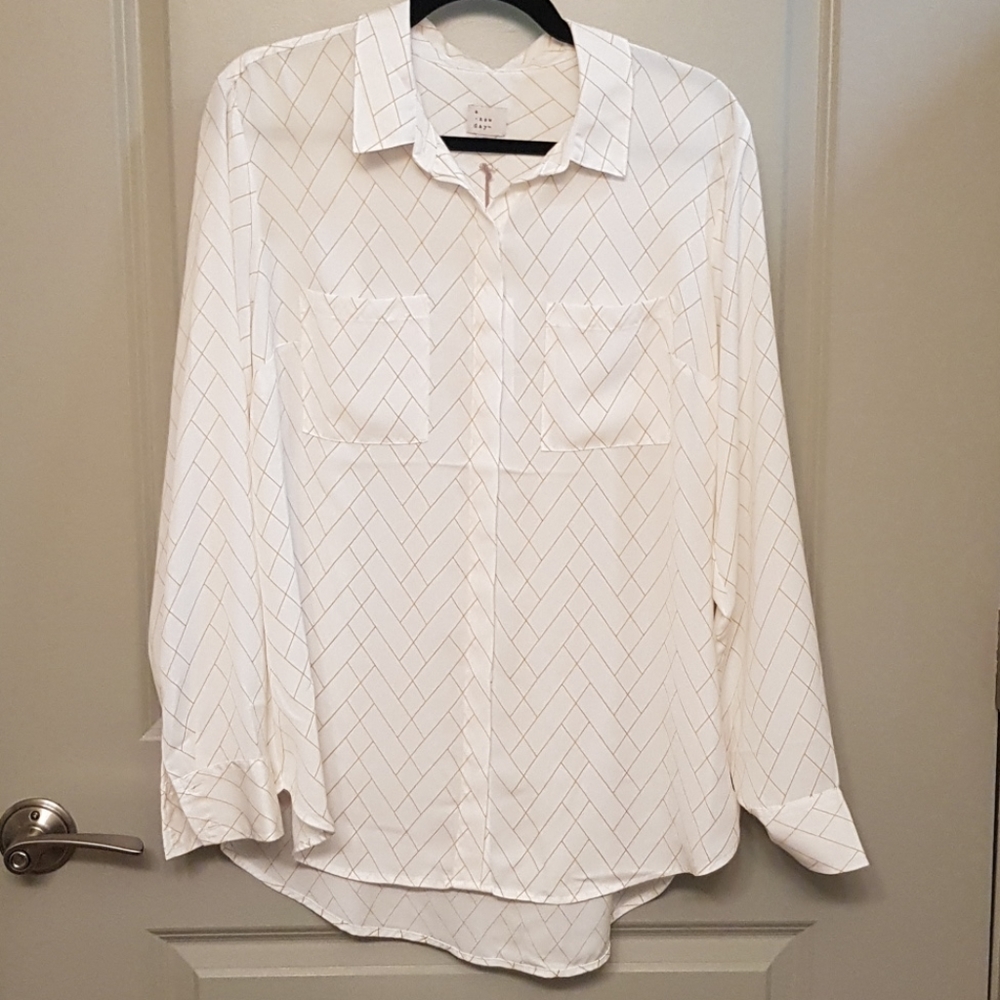 NWT A New Day Geometric Strip Button Down Blouse